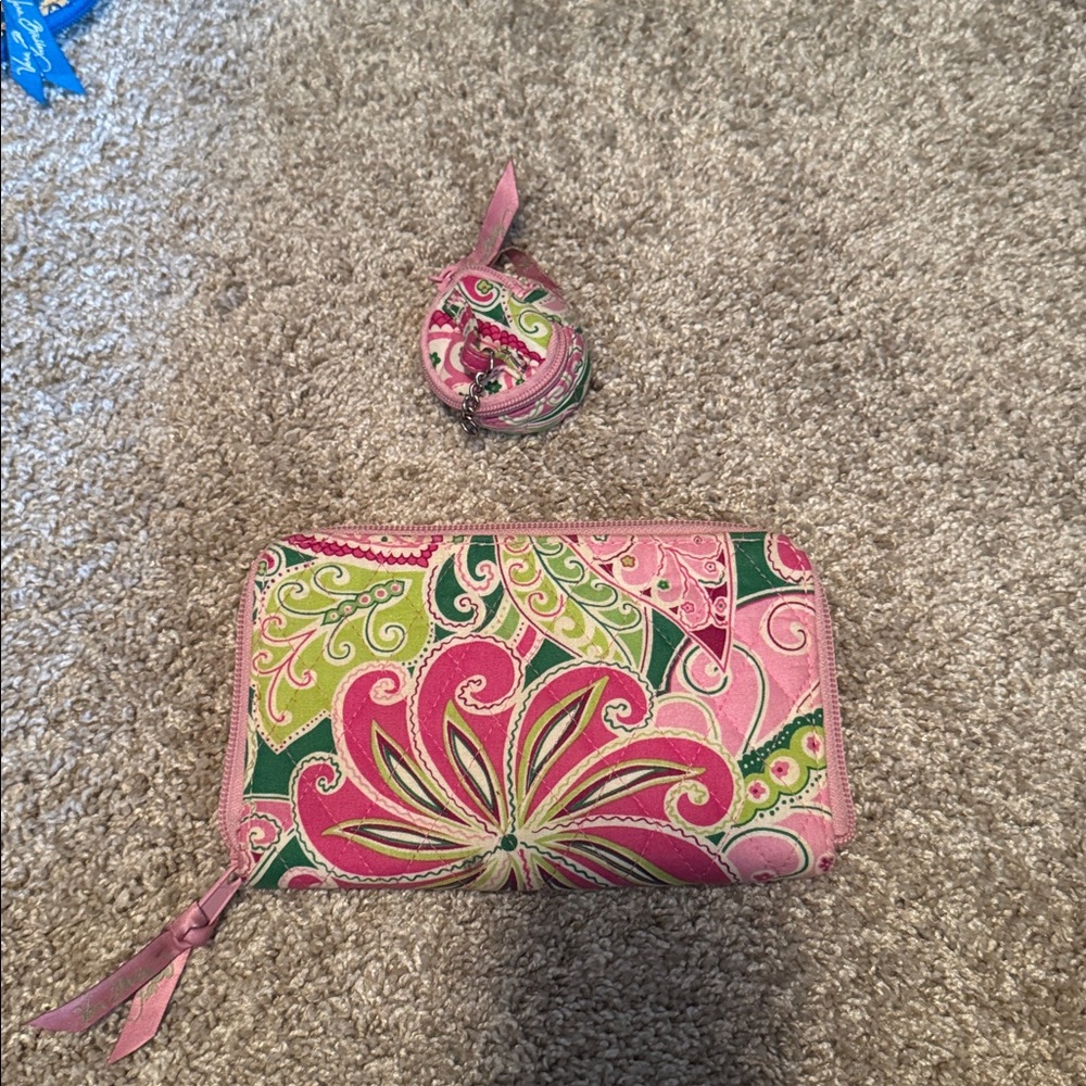 Vera Bradley Petal Pink zip around wallet and small keychain